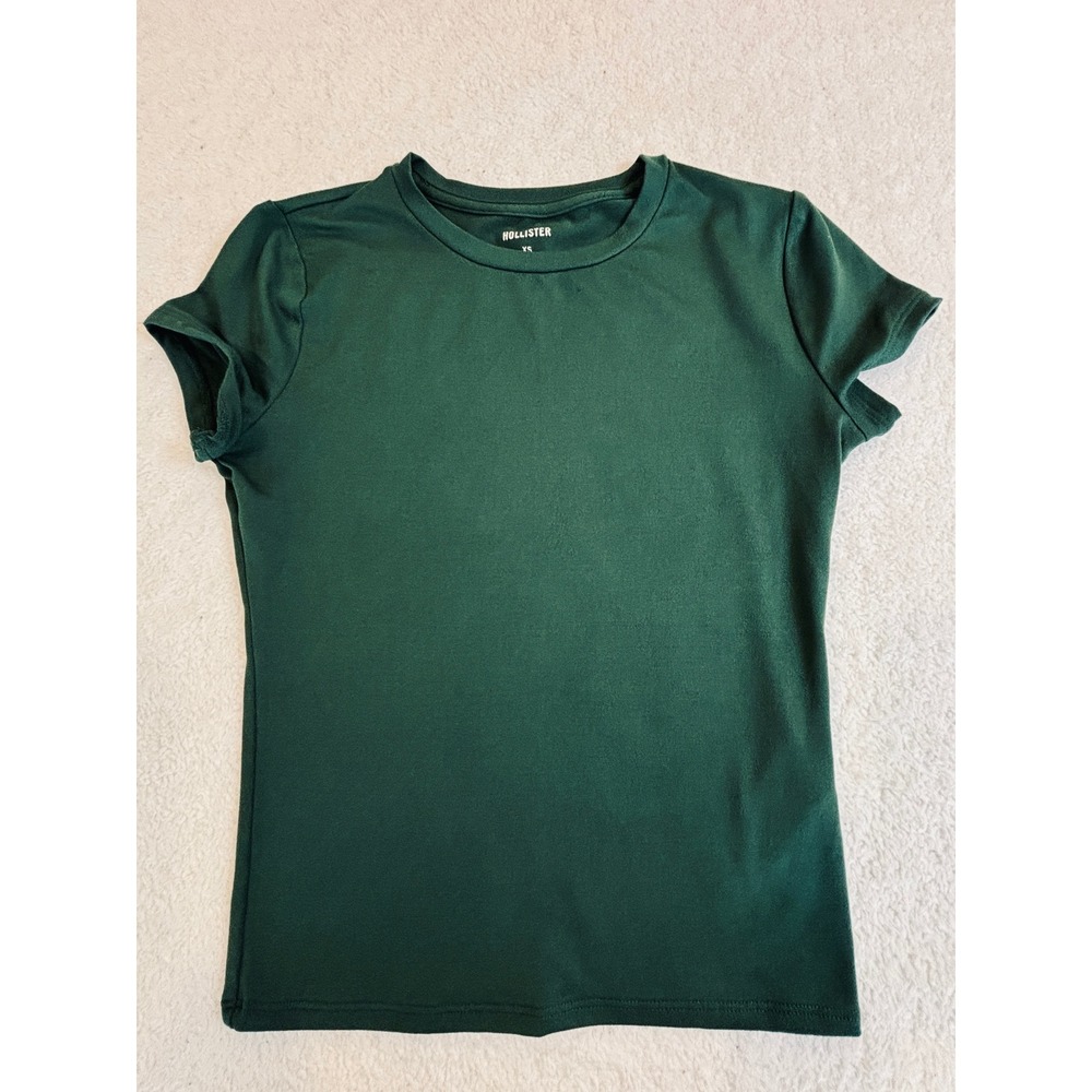 Hollister Womens XS Long Forest Green Short Sleeve Crewneck T-Shirt Slim Fit Tee